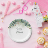 Groen - Eucalyptus en gouden bladeren bruiloft Papieren Bordje (Feest)