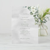 Groen Eucalyptus en witte bloemen bruiloft Kaart (Staand voorkant)