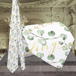 Groen Eucalyptus & Fancy Gouden Bruiloftschrift Stropdas