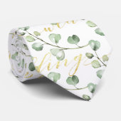 Groen Eucalyptus & Fancy Gouden Bruiloftschrift Stropdas (Opgerold)