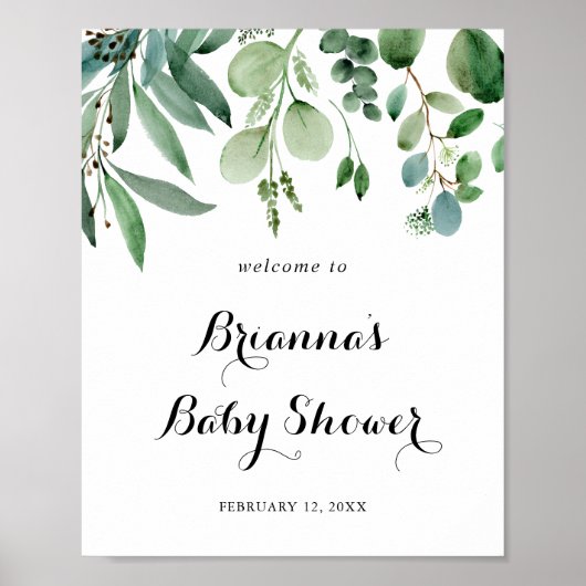 Groen Eucalyptus Foliage Baby shower Welkom Poster (Voorkant)
