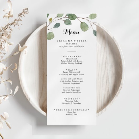 Groen Eucalyptus Foliage Kalligrafie Diner Menu