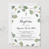 Groen Eucalyptus Foliage Kalligrafie Doop Kaart (Voorkant)