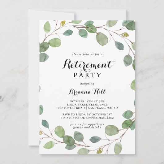 Groen Eucalyptus Foliage Pensioen Partij Kaart (Voorkant)