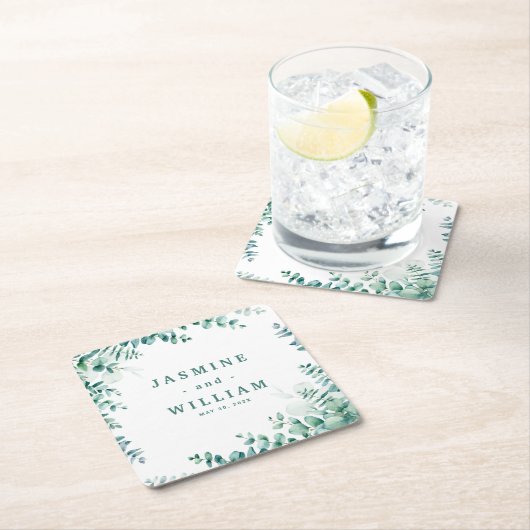 Groen Eucalyptus Frameborder Huwelijk Kartonnen Onderzetters (Insitu)