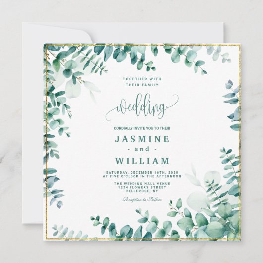Groen Eucalyptus Frameborder Huwelijk Save The Date (Voorkant)