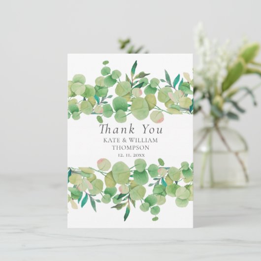groen eucalyptus garland bruiloft bedankkaart (Staand voorkant)