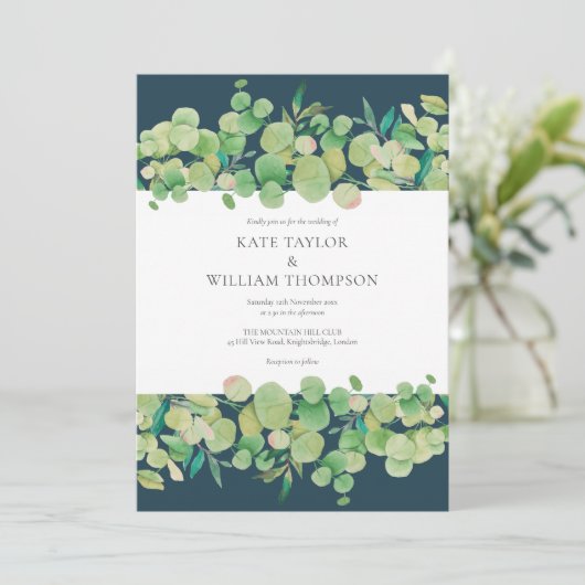 groen eucalyptus garland bruiloft kaart (Staand voorkant)