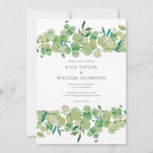 groen eucalyptus garland bruiloft kaart (Voorkant)