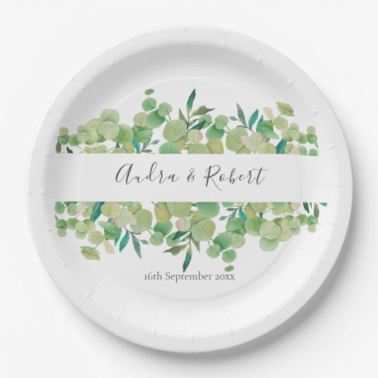 groen eucalyptus garland bruiloft papieren bordje (Voorkant)