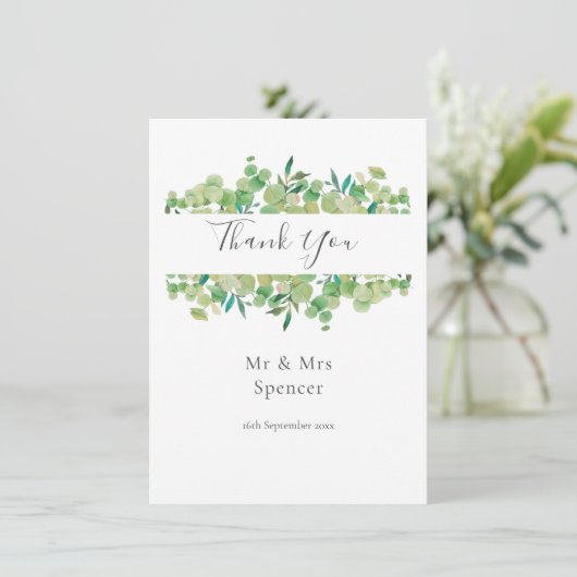 Groen Eucalyptus Garland Dank u bruiloft Bedankkaart (Staand voorkant)