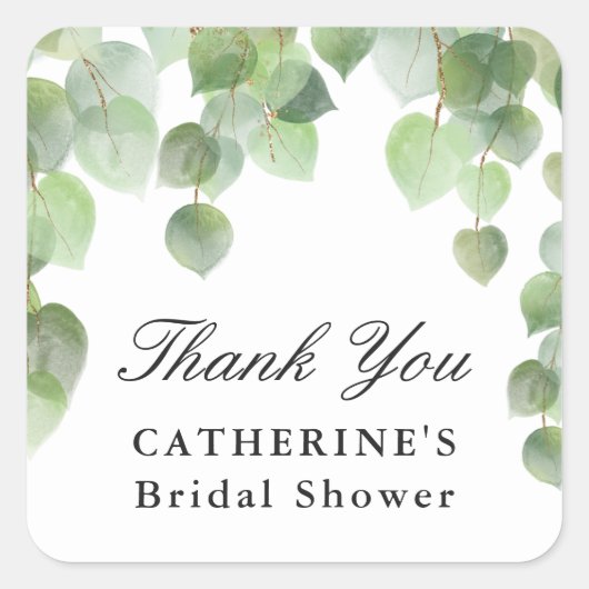 Groen eucalyptus gebladerte, dank u, gunst vierkante sticker (Voorkant)
