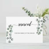 Groen Eucalyptus Gereserveerd Bruiloft Zitbord Kaart (Staand voorkant)