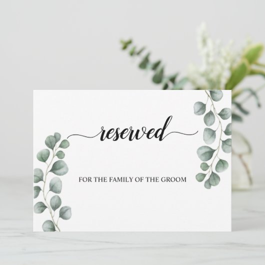 Groen Eucalyptus Gereserveerd Bruiloft Zitbord Kaart (Staand voorkant)