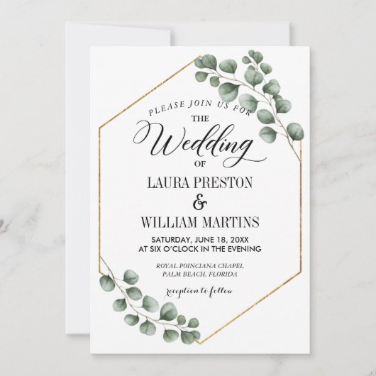 groen eucalyptus glitter geometrische bruiloft kaart (Voorkant)