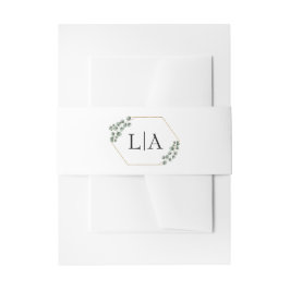 Groen Eucalyptus Glitter Monogram Bruiloft Uitnodigingen Wikkel