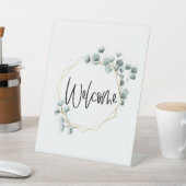 Groen Eucalyptus Gold Lijst Mini Welkom Reclamebord Met Voetstuk (Insitu)
