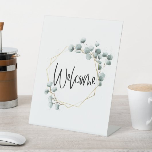 Groen Eucalyptus Gold Lijst Mini Welkom Reclamebord Met Voetstuk (Insitu)