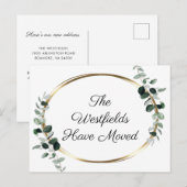 Groen Eucalyptus Gold Metallic - nieuw adres Aankondigingskaart (Voorkant / Achterkant)