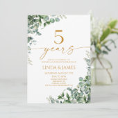Groen Eucalyptus Goud 5e bruiloft Jubileum Kaart (Staand voorkant)
