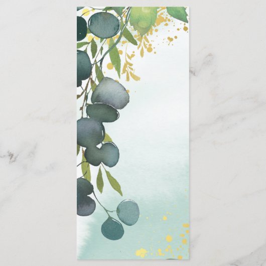 Groen Eucalyptus Goud Bruiloft Menu (Achterkant)