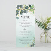 Groen Eucalyptus Goud Bruiloft Menu (Staand voorkant)