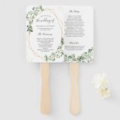 groen eucalyptus goud geometrisch bruiloft program handwaaier (Voorkant en achterkant)