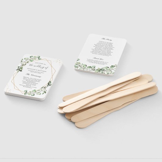 groen eucalyptus goud geometrisch bruiloft program handwaaier (Niet-gemonteerd)