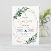 Groen eucalyptus goud geometrisch lijst doop kaart (Staand voorkant)