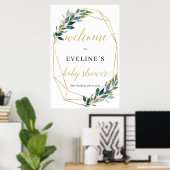 Groen eucalyptus goud geometrisch lijst welkomstte poster (Thuiskantoor)