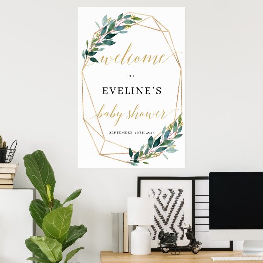 Groen eucalyptus goud geometrisch lijst welkomstte poster (Thuiskantoor)