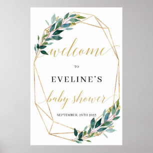Groen eucalyptus goud geometrisch lijst welkomstte poster