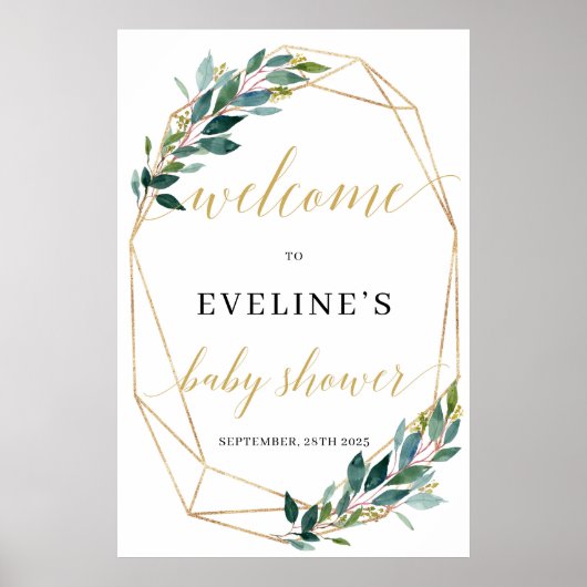 Groen eucalyptus goud geometrisch lijst welkomstte poster (Voorkant)