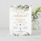 Groen eucalyptus gouden bladeren repetitie diner kaart (Staand voorkant)