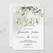 Groen eucalyptus gouden letters boho baby shower kaart (Voorkant)