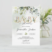 Groen eucalyptus gouden letters boho baby shower kaart (Staand voorkant)