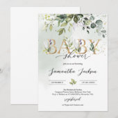 Groen eucalyptus gouden letters boho baby shower kaart (Voorkant / Achterkant)