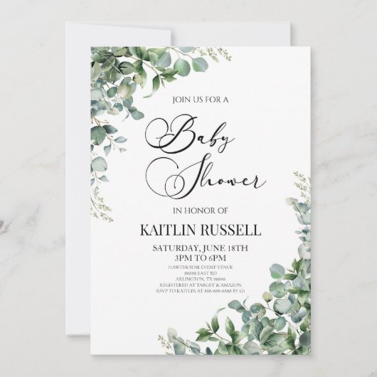 Groen eucalyptus groen botanisch Baby shower Kaart (Voorkant)
