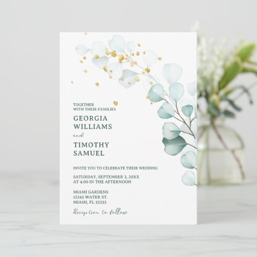 Groen Eucalyptus groen met gouden Sparkles Kaart (Staand voorkant)