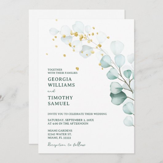 Groen Eucalyptus groen met gouden Sparkles Kaart (Voorkant / Achterkant)