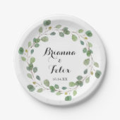 groen eucalyptus kalligrafie bruidstaart papieren bordje (Voorkant)