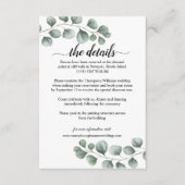 groen eucalyptus kalligrafie bruiloft details informatiekaartje (Voorkant)