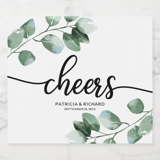 Groen - Eucalyptus kalligrafie bruiloft Sparkling Wijnetiket (Enkel label)