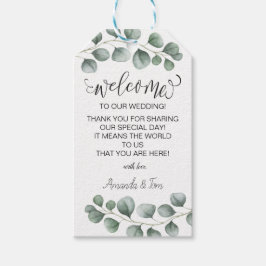 groen eucalyptus kalligrafie bruiloft welkom cadeaulabel