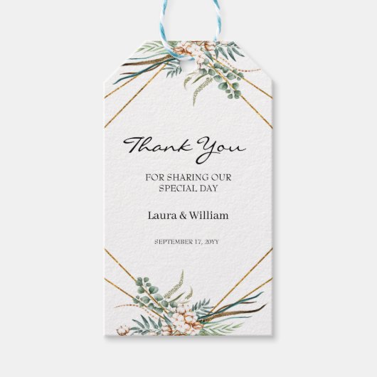 groen eucalyptus katoen bruiloft gunst dank u cadeaulabel (Voorkant)
