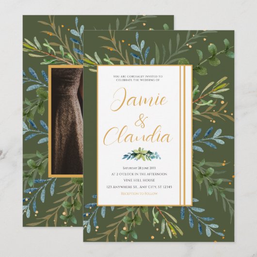 Groen Eucalyptus klassieke bruiloft Kaart (Voorkant / Achterkant)