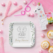 groen eucalyptus klein olifant Baby shower Papieren Bordje (Feest)