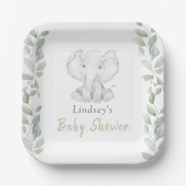 groen eucalyptus klein olifant Baby shower Papieren Bordje