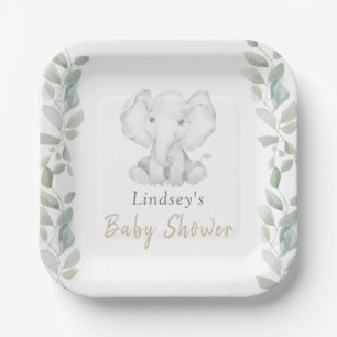 groen eucalyptus klein olifant Baby shower Papieren Bordje