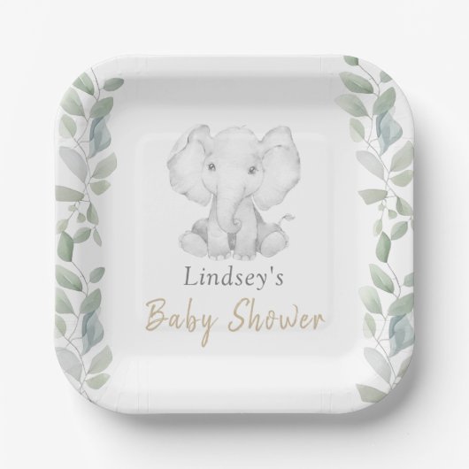 groen eucalyptus klein olifant Baby shower Papieren Bordje (Voorkant)